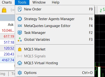 قائمة Tools.